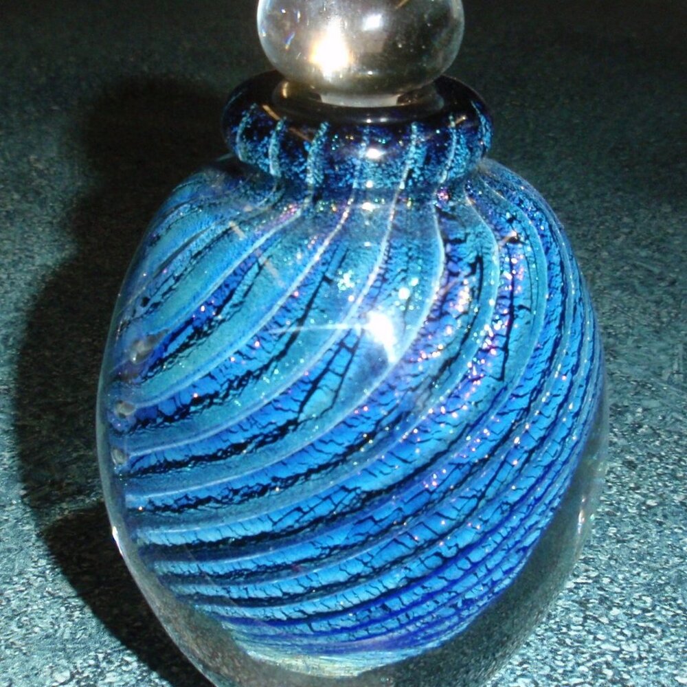 Vintage Eickholt Blue Swirl Dichroic Perfume Bottle Signed And Dated 1992 - GIFT